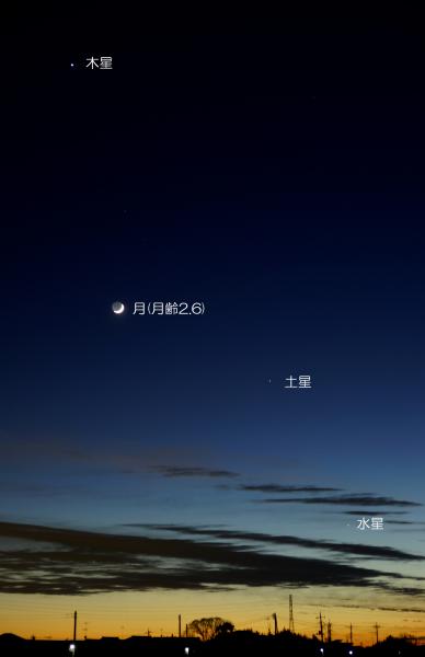 夕空の月と惑星