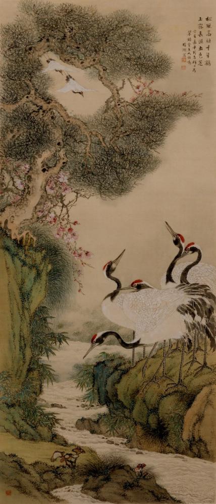 奥原晴湖「松鶴遐齢」