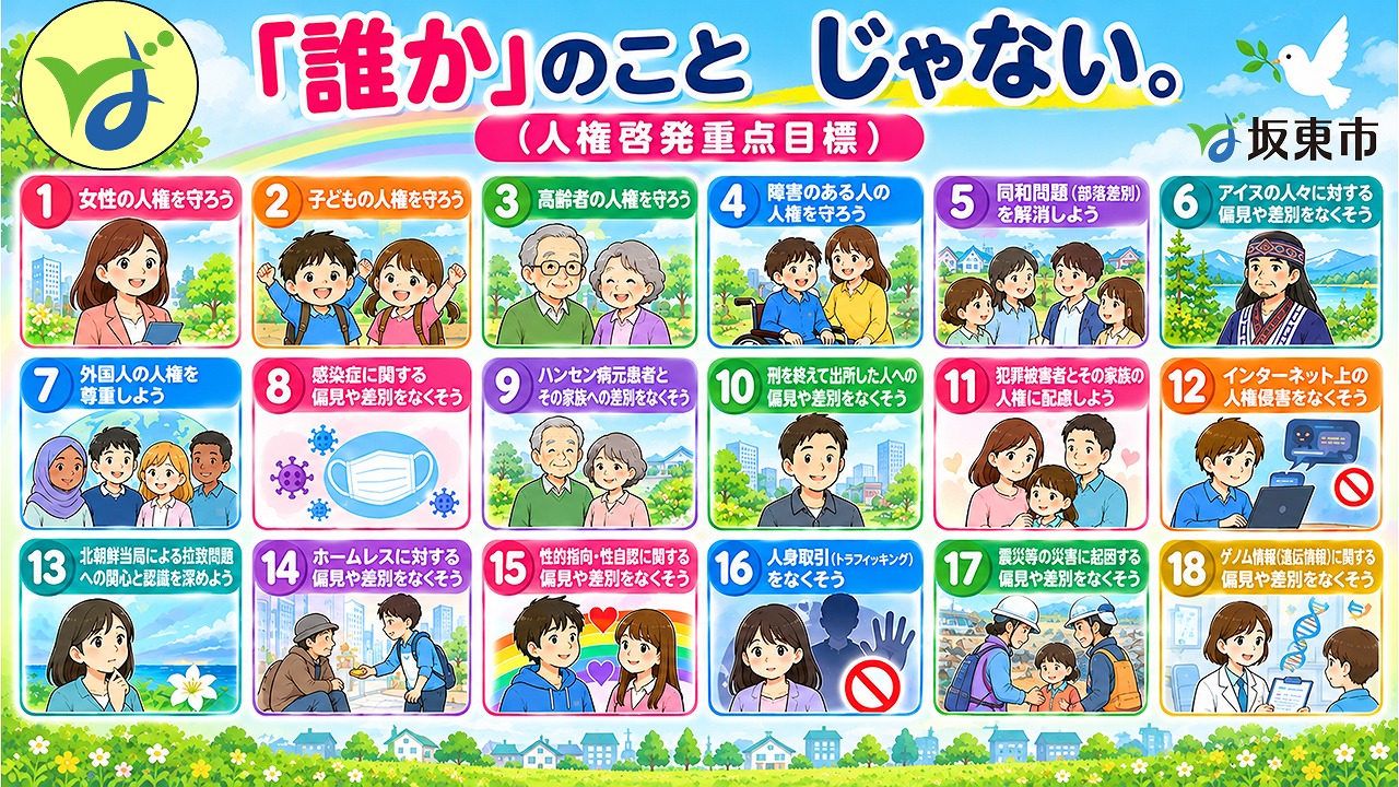 人権啓発活動強調事項(18項目)イラスト